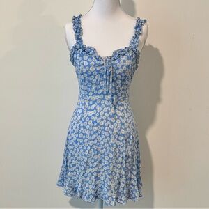 Blue Floral Ruffle Strap Mini Dress 💙
